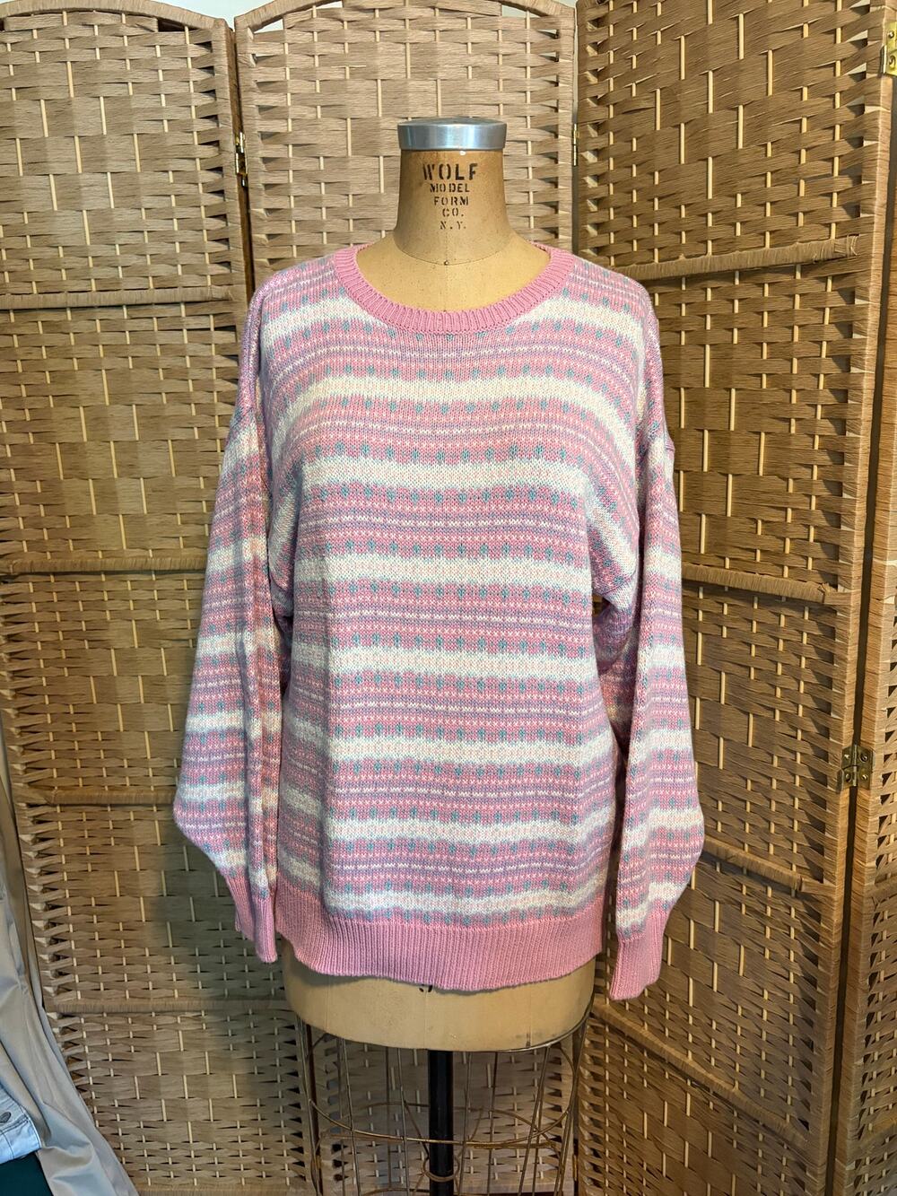 VNTG Laura Ashley Cottagecore Womens M/L Pink Fair Isle Cotton Sweater Scotland
